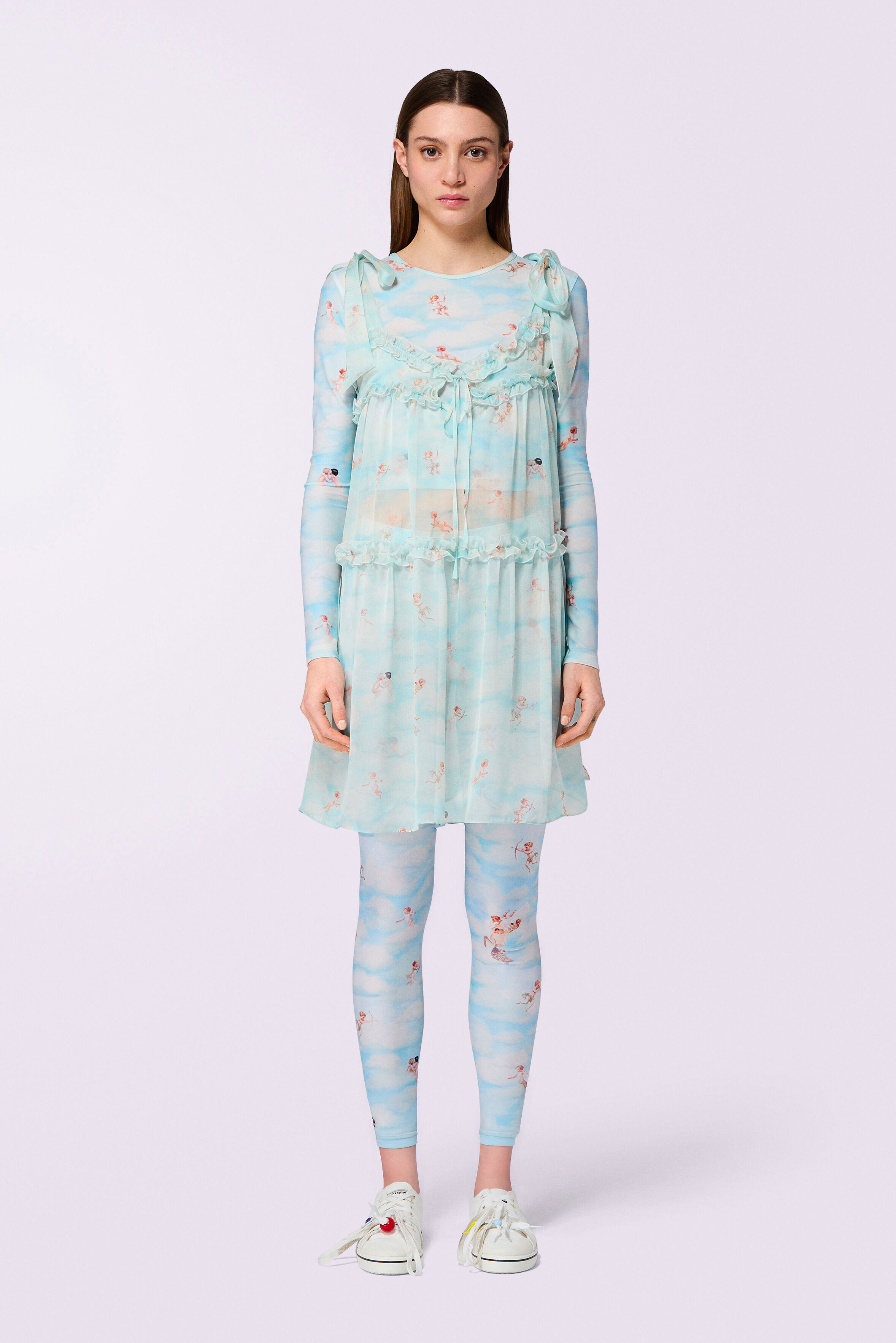 Beatitudo Print Silk Chiffon Mini Dress Blue